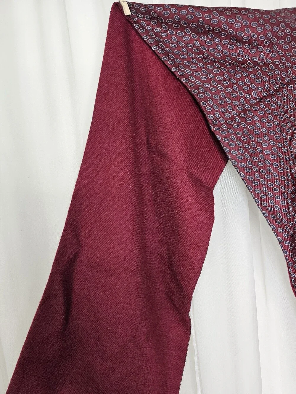Vintage Christian Dior Silk & Wool Reversible Paisley Scarf Burgundy